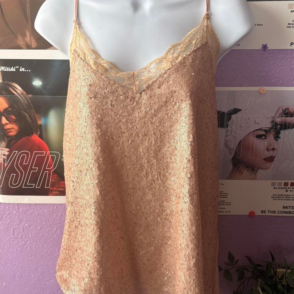 Y2K Pink Sequin Lace Cami Size XL